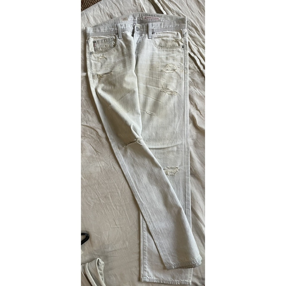 Adriano Goldschmied 100% Geffen Denim Distressed Jeans Bone Color 32 AG